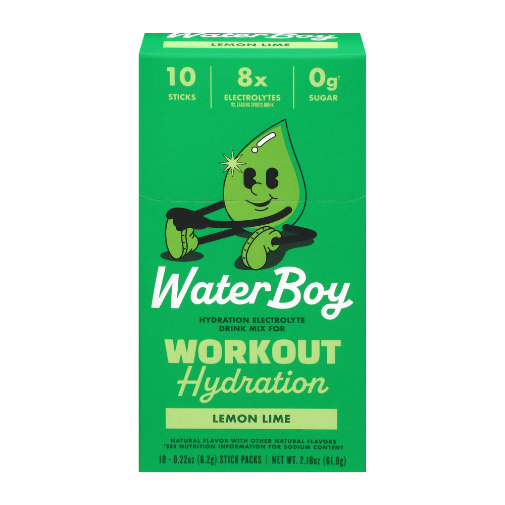 Waterboy Workout Hydration Electrolyte Drink Mix Packets - Lemon Lime, 10 ct