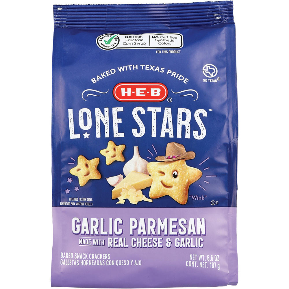 H-E-B Garlic Parmesan Lone Stars Baked Snack Crackers, 6.6 oz