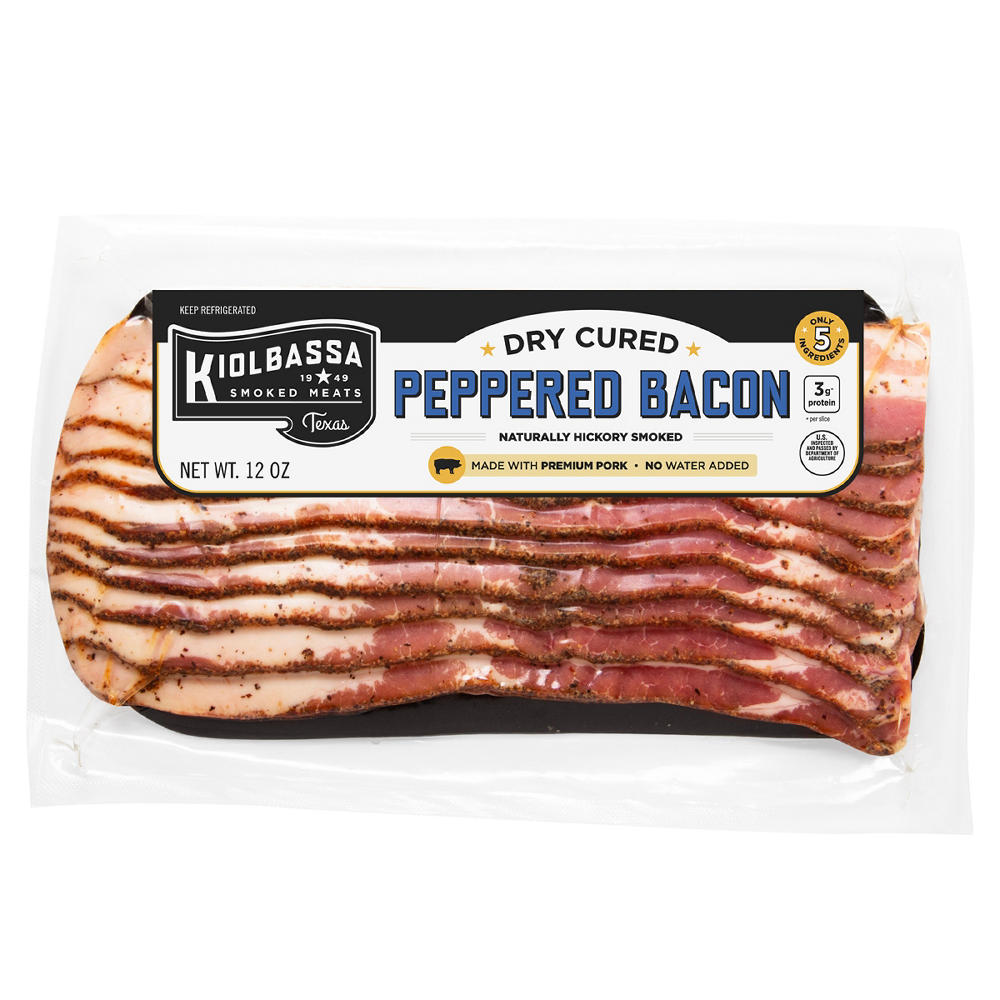 Kiolbassa Dry Cured Peppered Bacon, 12 oz
