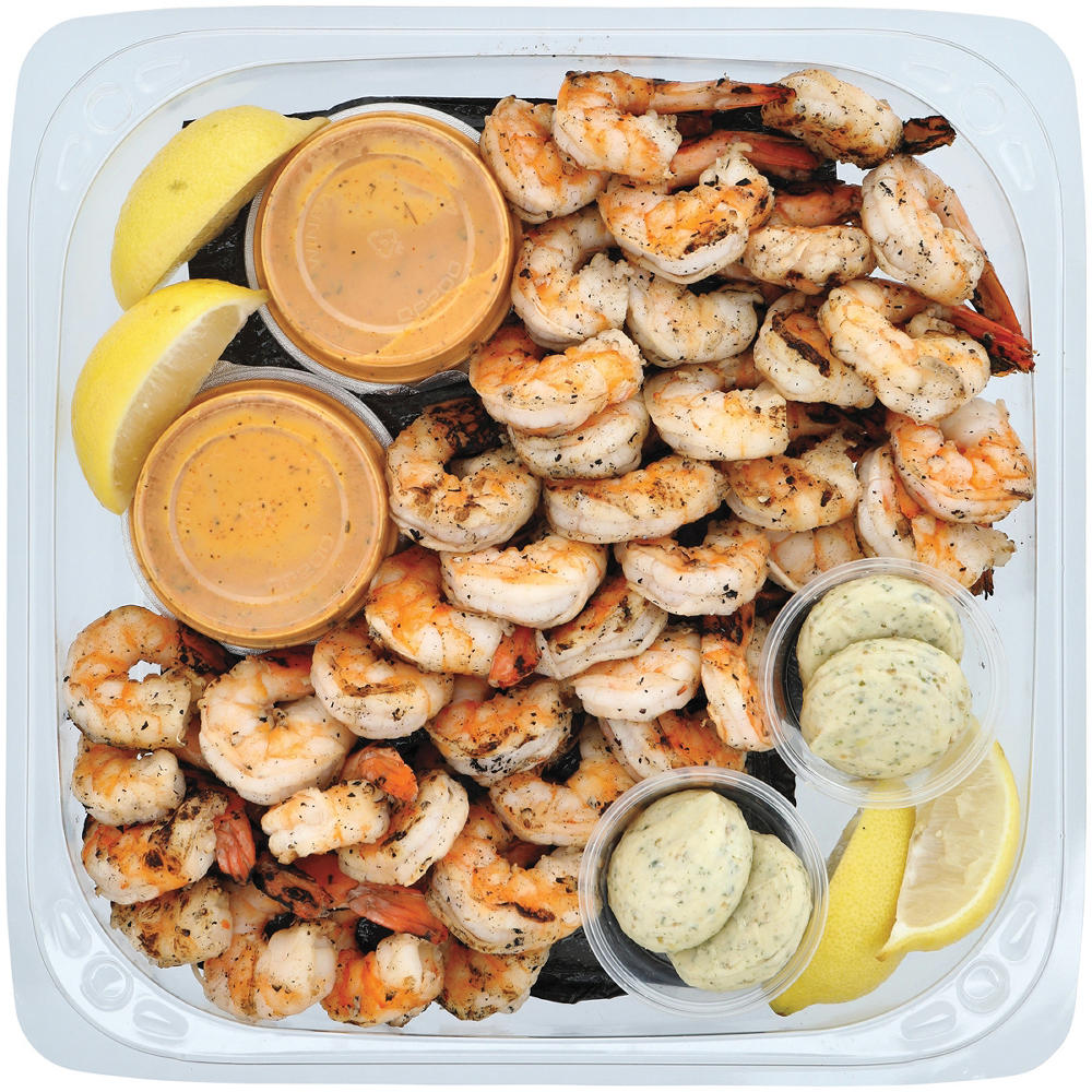 H-E-B Fish Market Grilled Shrimp Party Tray - Blackened Sauce, lb