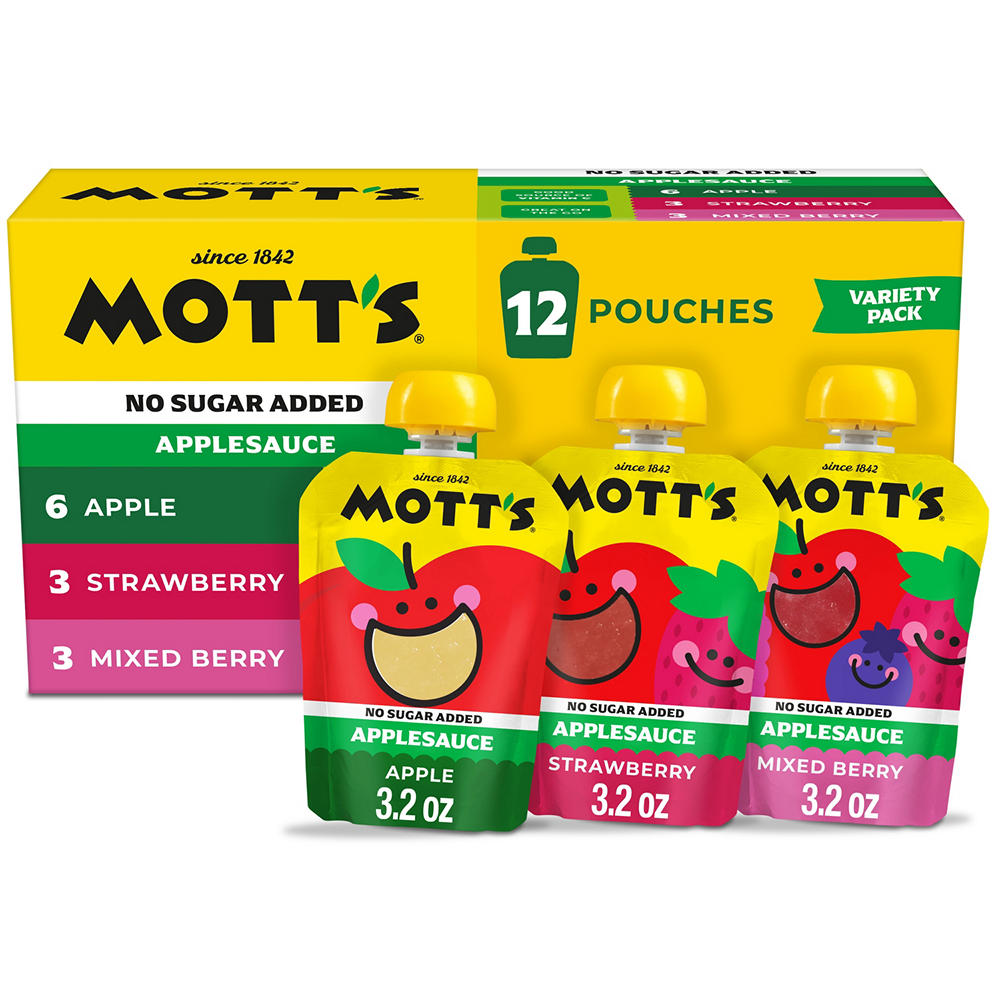 Mott's No Sugar Added Applesauce Variety Pack 12 pk Pouches, 3.2 oz