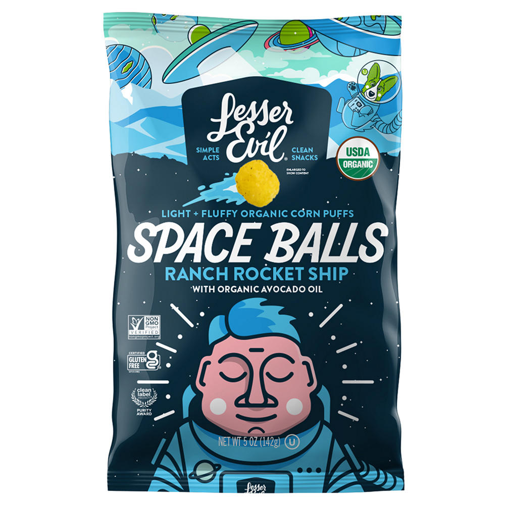 LesserEvil Space Balls Ranch Rocket Ship Organic Corn Puffs, 5 oz
