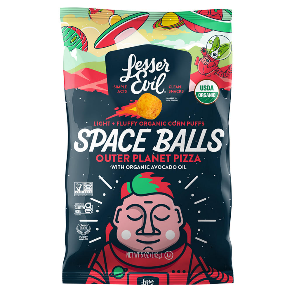 LesserEvil Space Balls Outer Planet Pizza Organic Corn Puffs, 5 oz