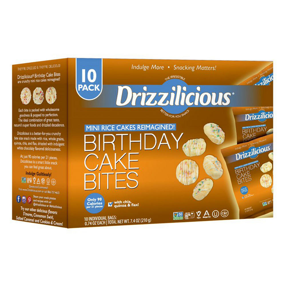 Drizzilicious Mini Rice Cakes Multipack - Birthday Cake Bites, 10 ct