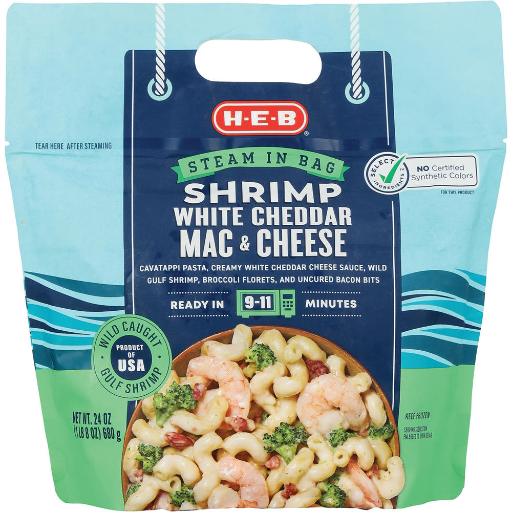 H-E-B Steam in Bag Shrimp - White Cheddar Mac & Cheese, 24 oz