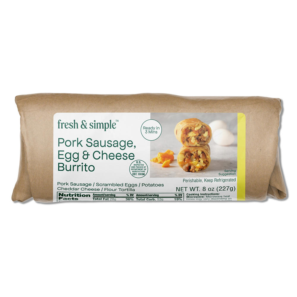 Fresh & Simple Pork Sausage, Egg & Cheese Burrito, 8 oz