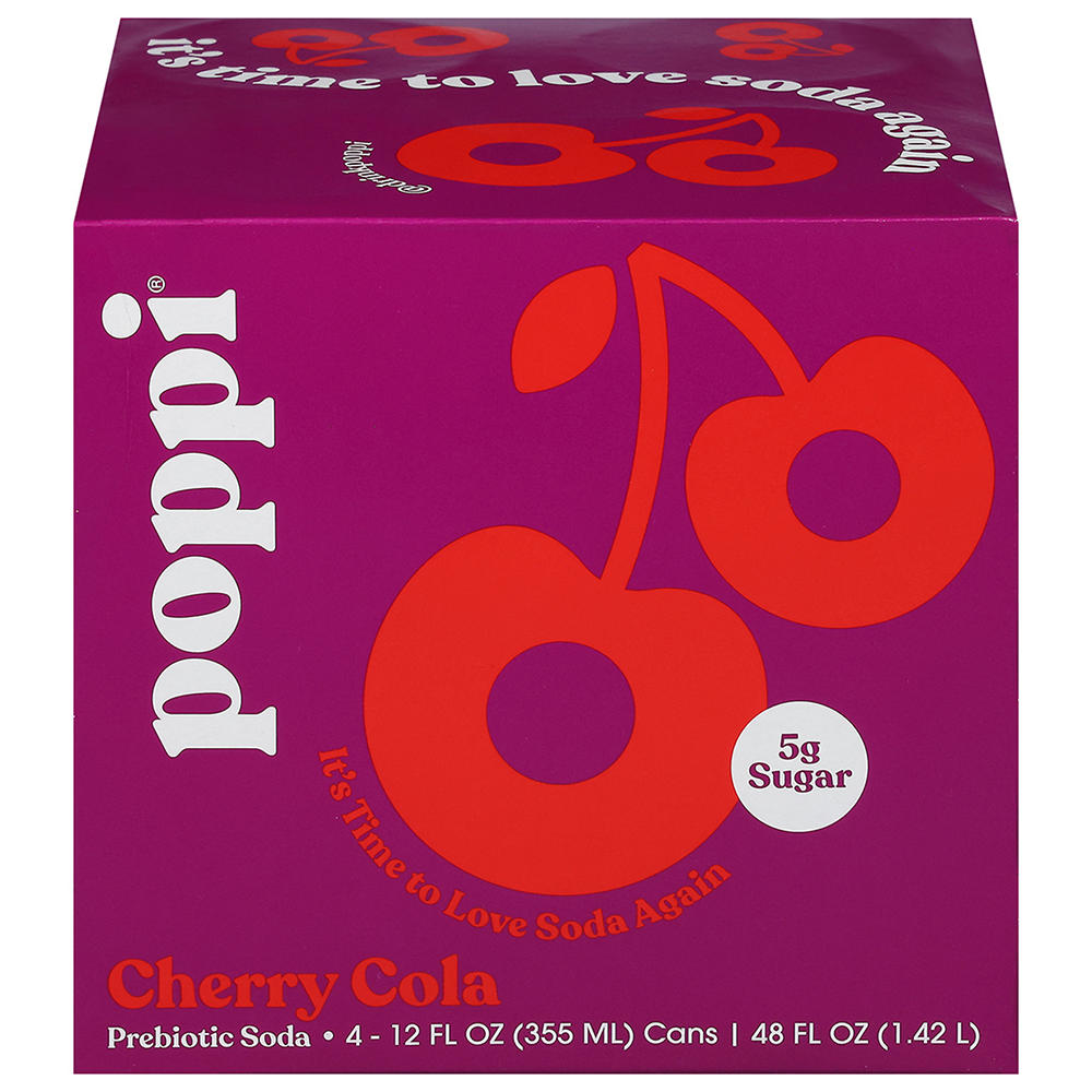 poppi Prebiotic Soda 4 pk Cans - Cherry Cola, 12 oz