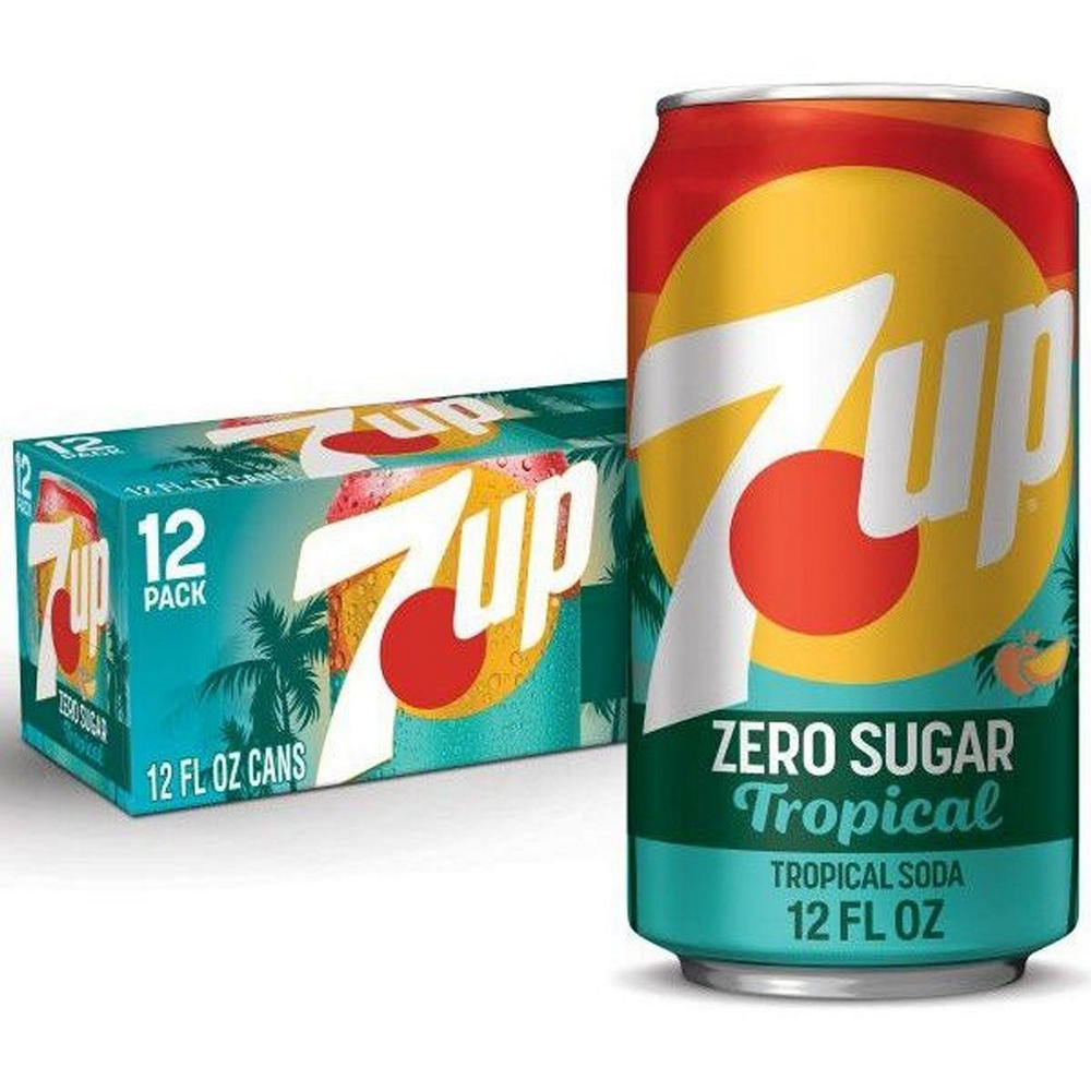 7UP Tropical Zero Sugar 12 Pack Cans, 12 oz