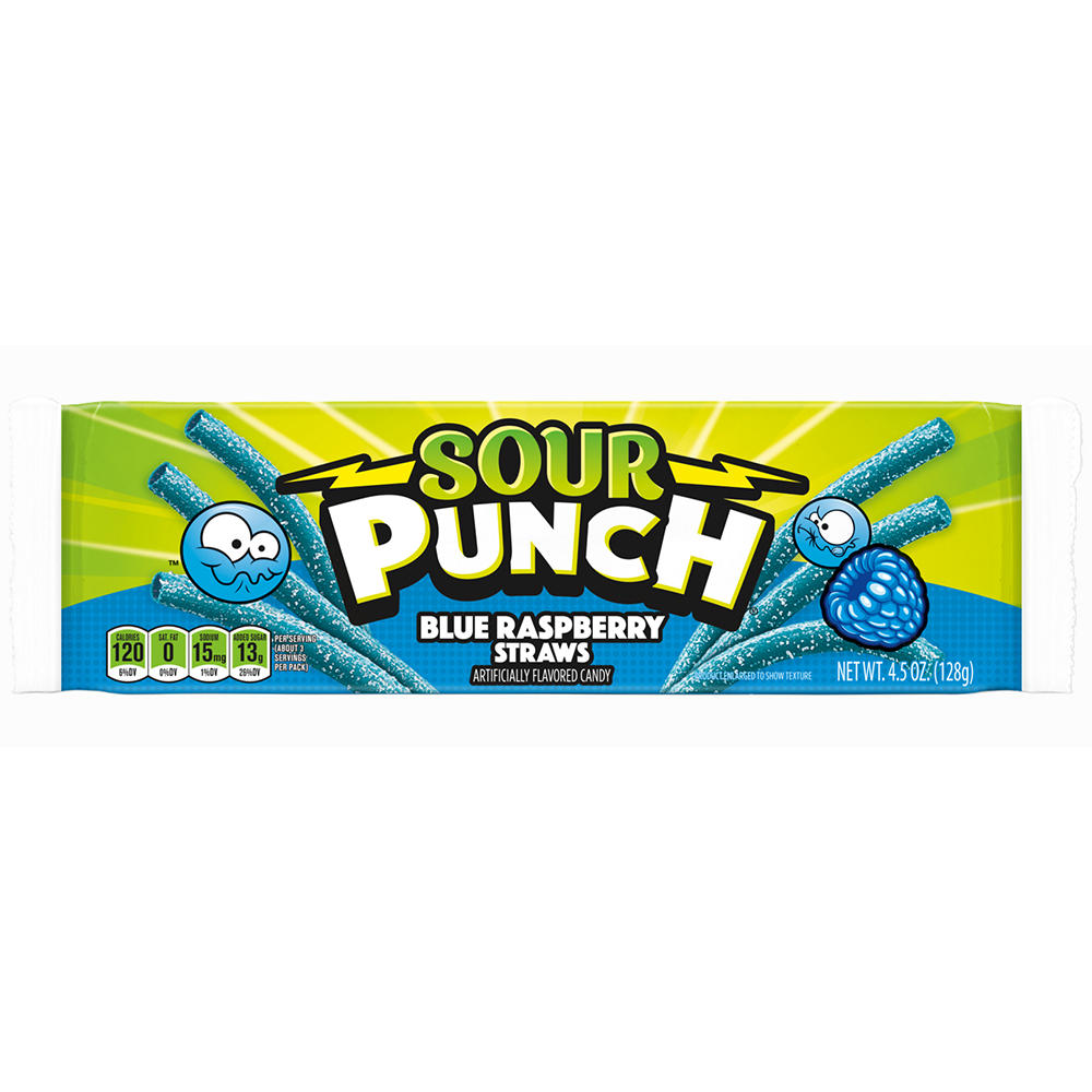 Sour Punch Blue Raspberry Straws Candy, 4.5 oz