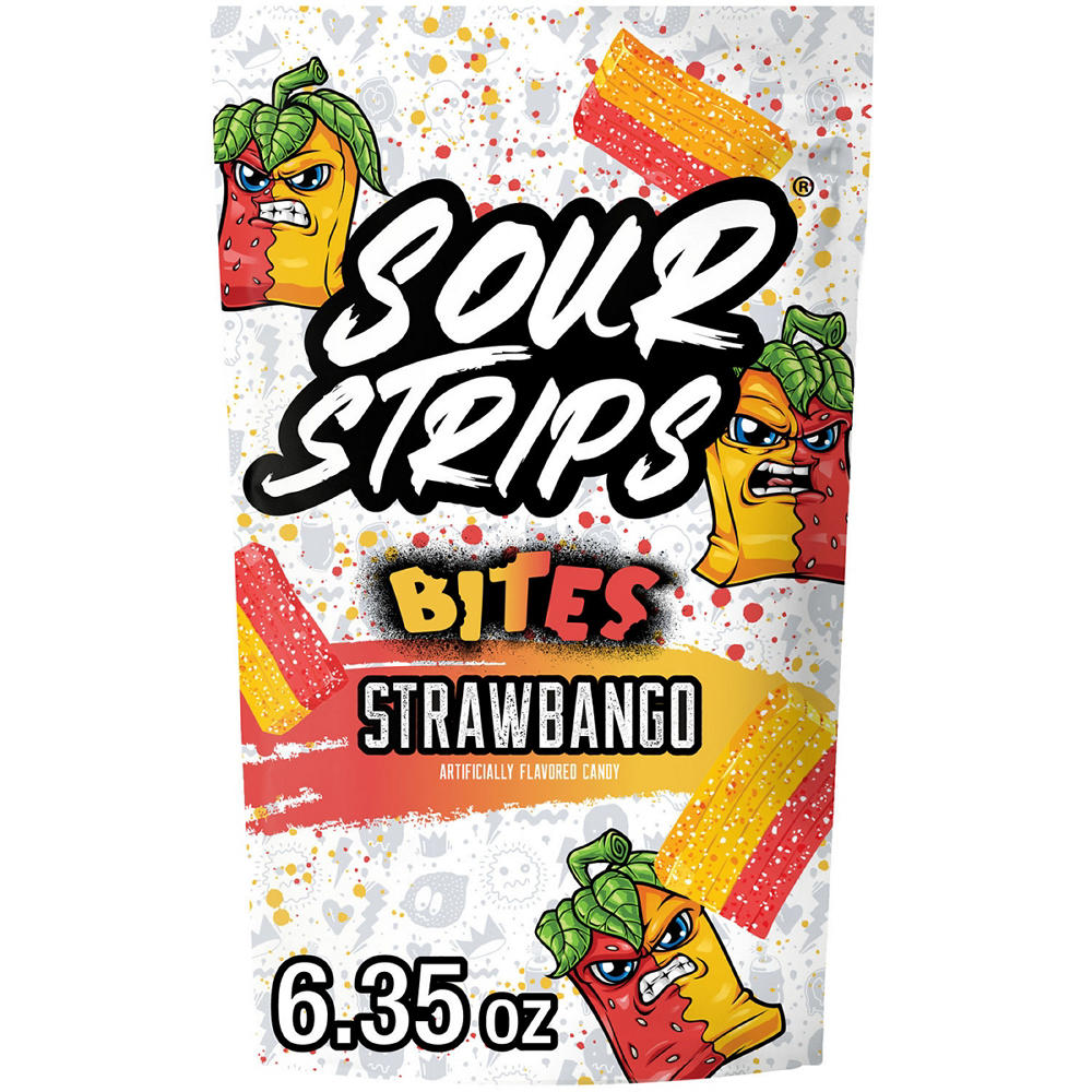 Sour Strips Bites Strawbango Flavored Chewy Candy Bag, 6.35 oz