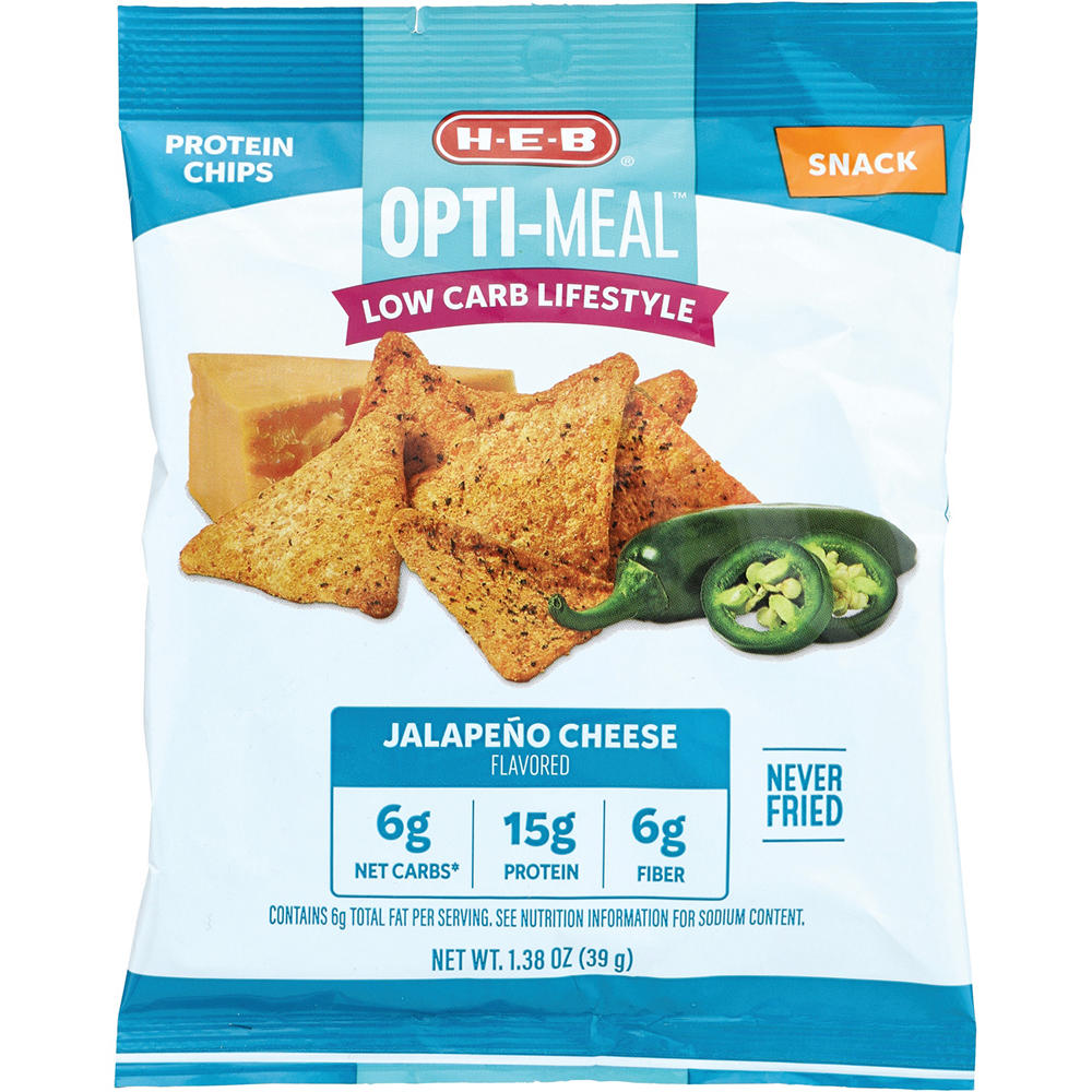 H-E-B OPTI-MEAL Low Carb 15g Protein Jalapeno Cheese Chips, 1.37 oz