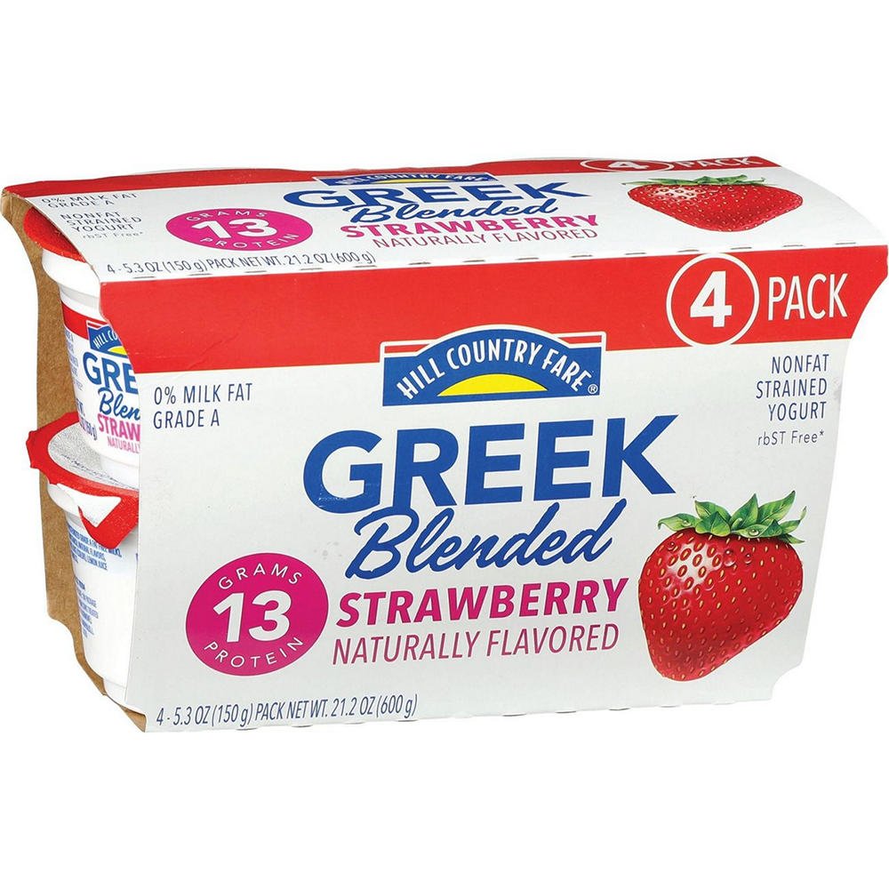 Hill Country Fare 13g Protein Blended Nonfat Greek Yogurt - Strawberry, 4 ct