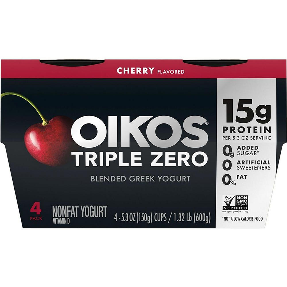 Oikos Triple Zero 15g Protein Blended Greek Yogurt - Cherry, 4 pk, 5.3 oz