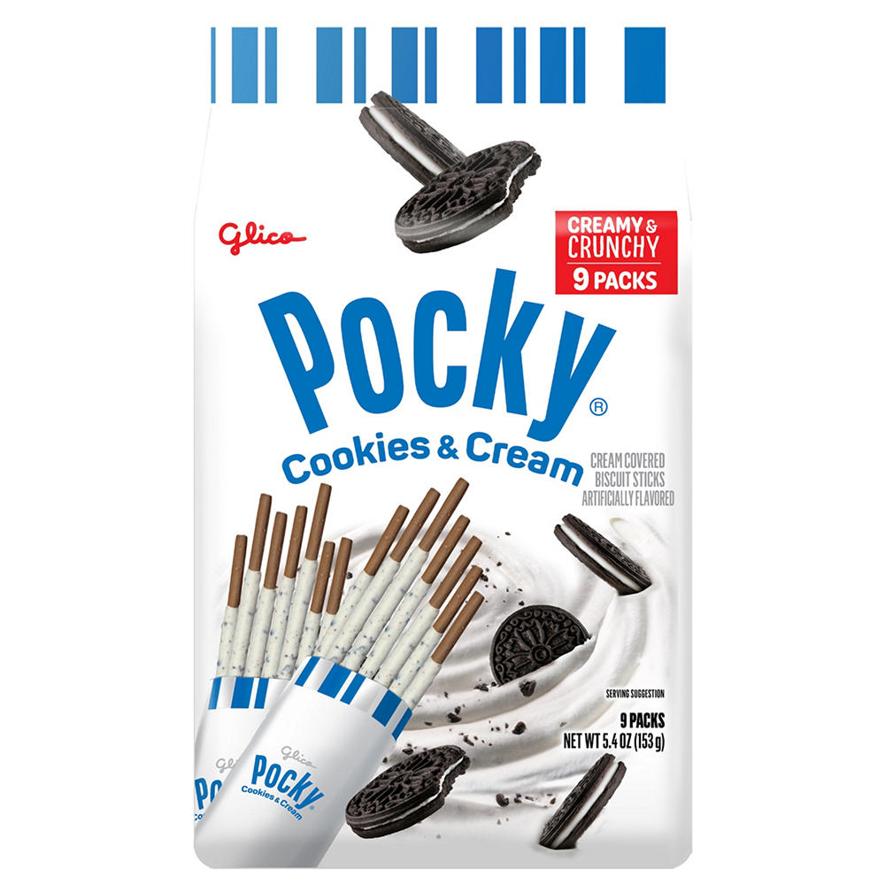 Glico Pocky Cookies & Cream Biscuit Sticks Snack Packs, 9 ct
