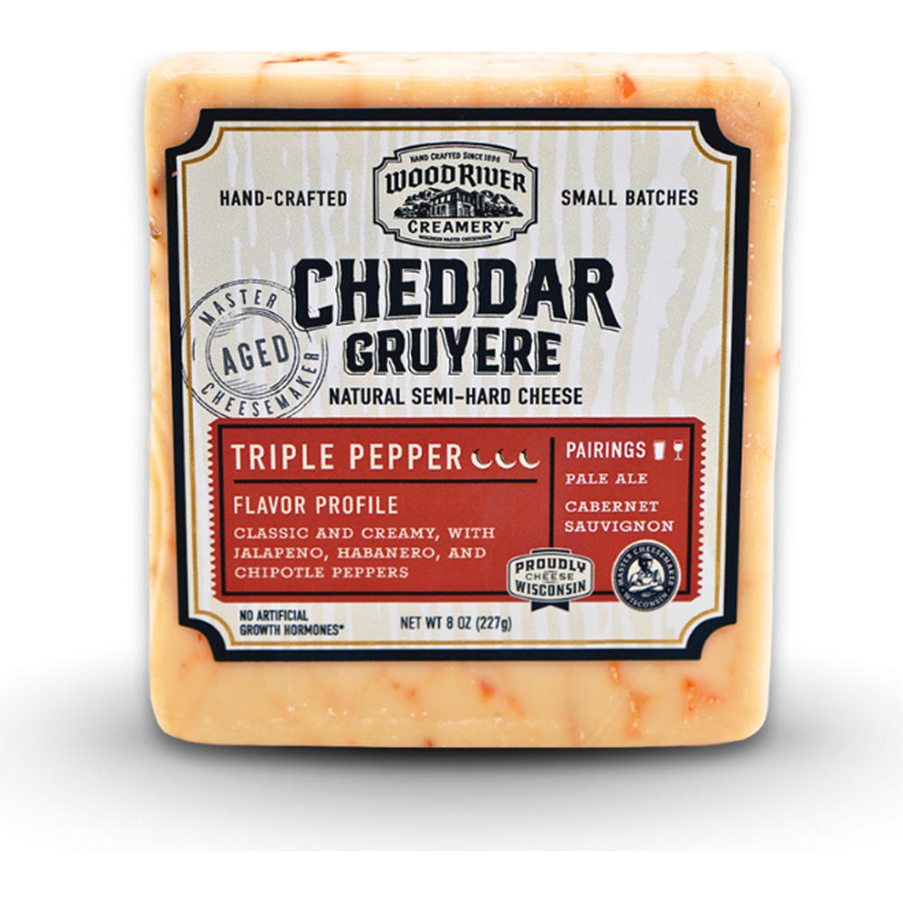 Wood River Creamery Triple Pepper Cheddar Gruyere Cheese, 8 oz