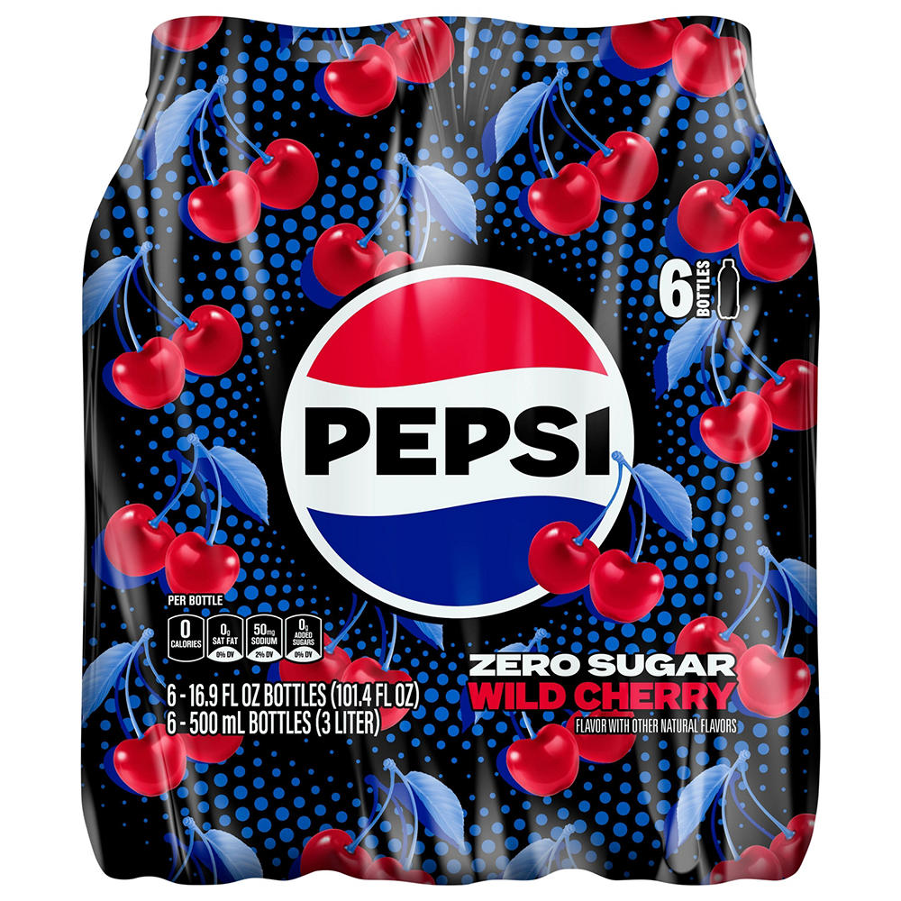 Pepsi Zero Sugar Wild Cherry Soda Soft Drink 6 pk Bottles, 16.9 oz