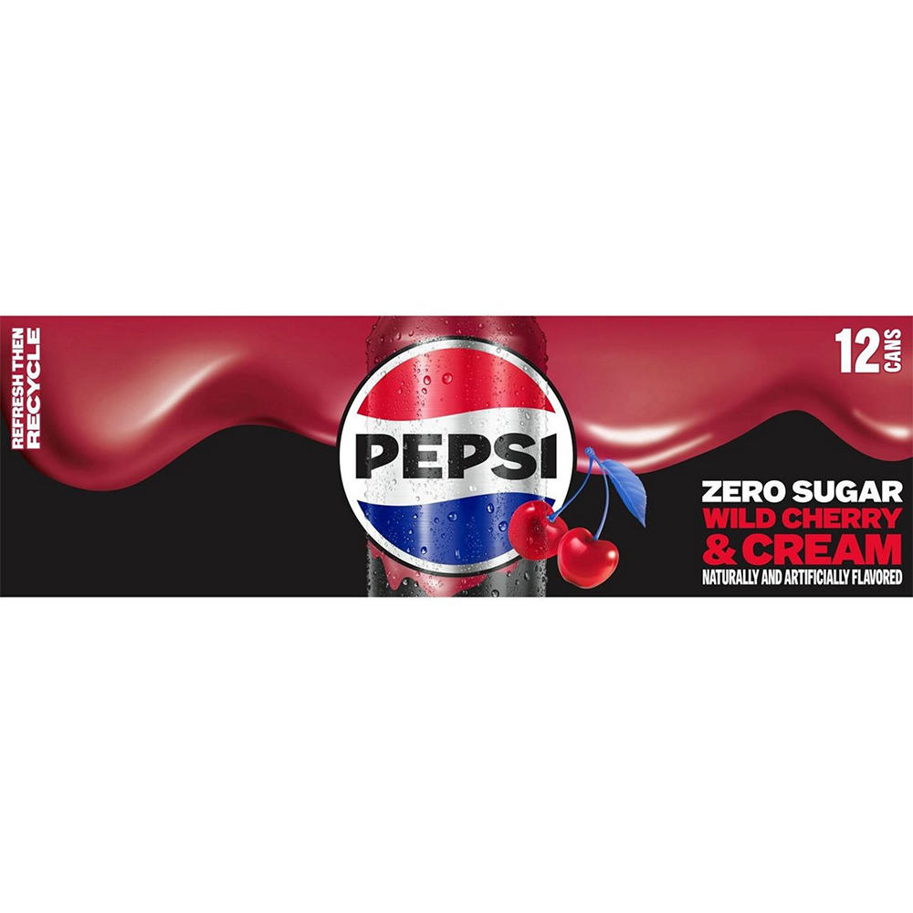Pepsi Zero Sugar Wild Cherry & Cream Soda Soft Drink 12 pk Cans, 12 oz