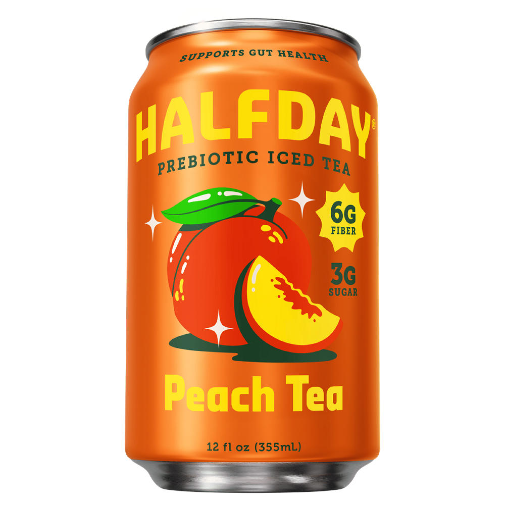 HALFDAY Prebiotic Peach Iced Tea, 12 oz