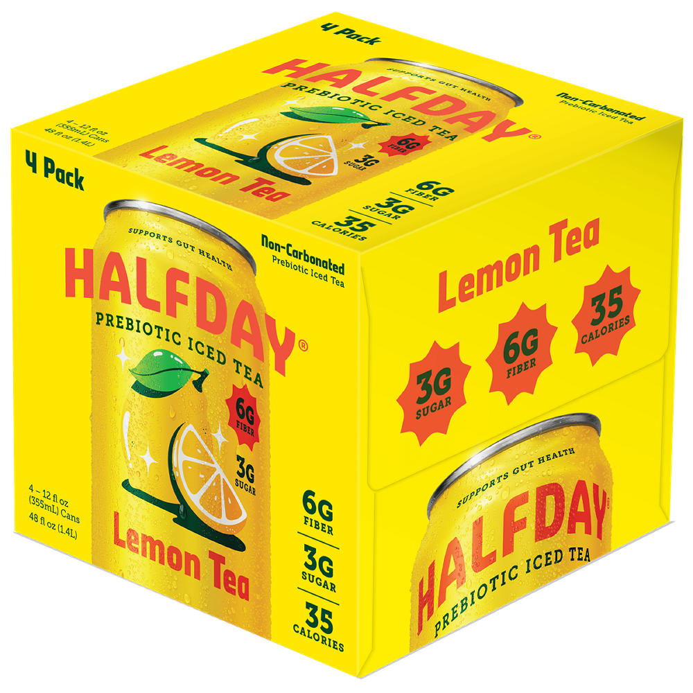 HALFDAY Lemon Iced Tea with Prebiotics 4 pk Cans, 12 oz