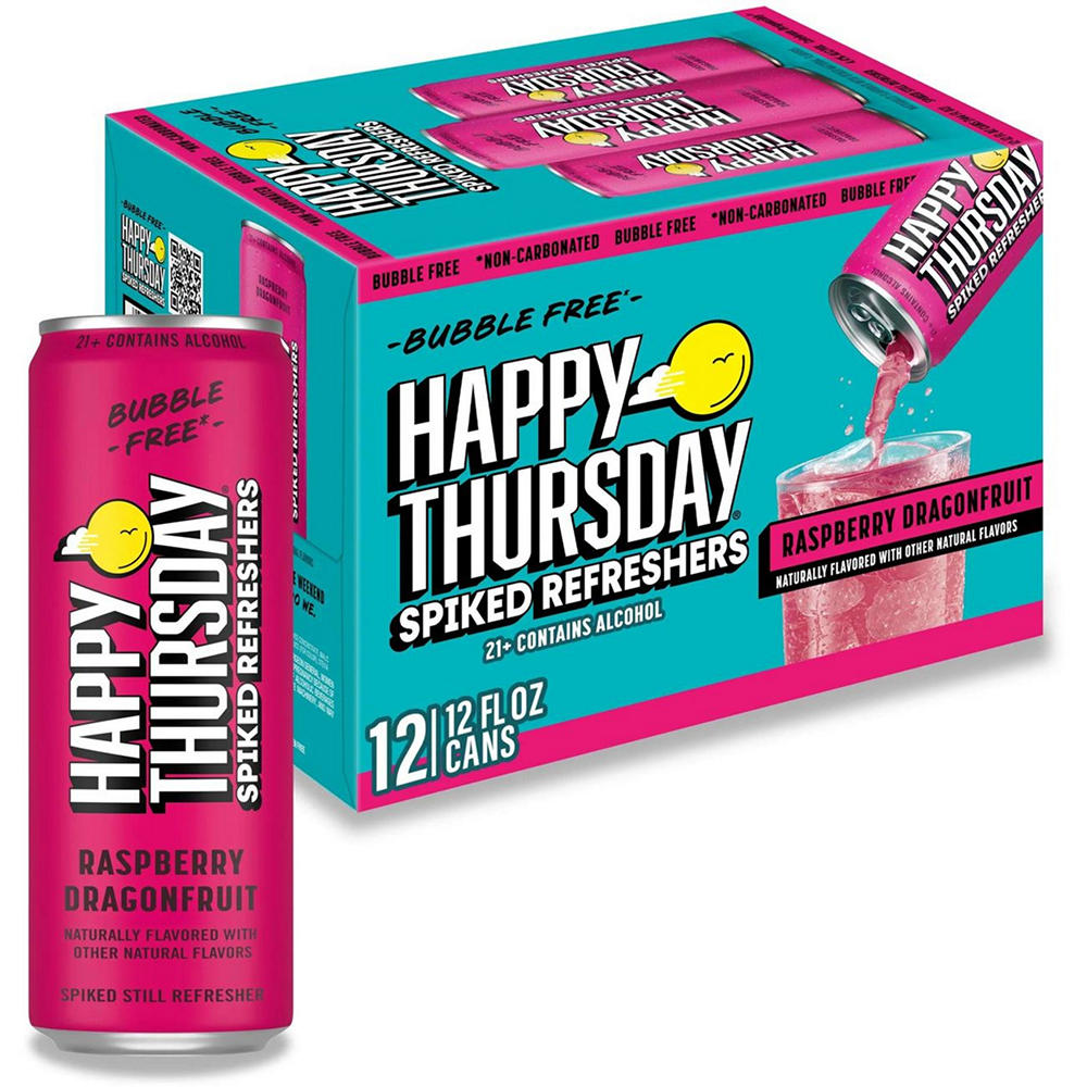 Happy Thursday Spiked Refreshers Raspberry Dragon Fruit 12 pk Cans, 12 oz