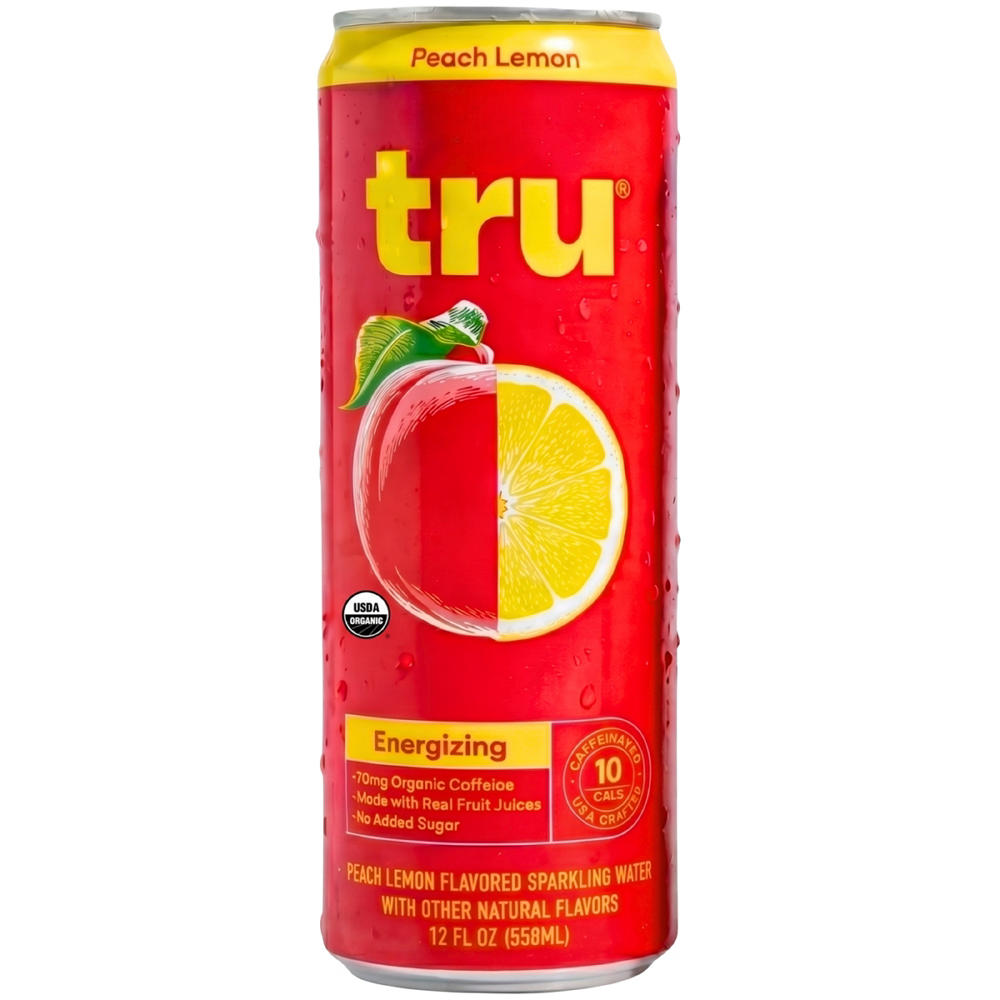 Tru Sparkling Energy Water - Peach Lemon, 12 oz