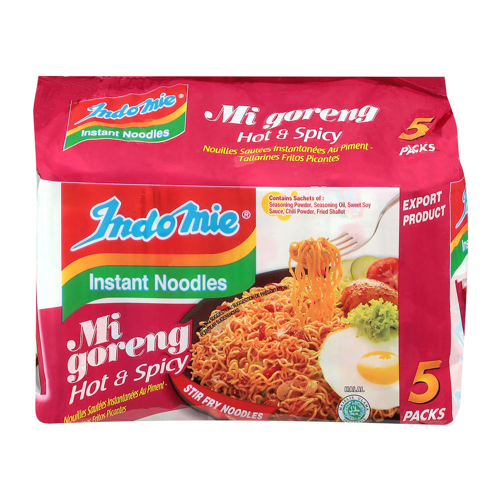 Indomie Mi Goreng Hot & Spicy Instant Ramen Noodle Soup Packs, 5 ct