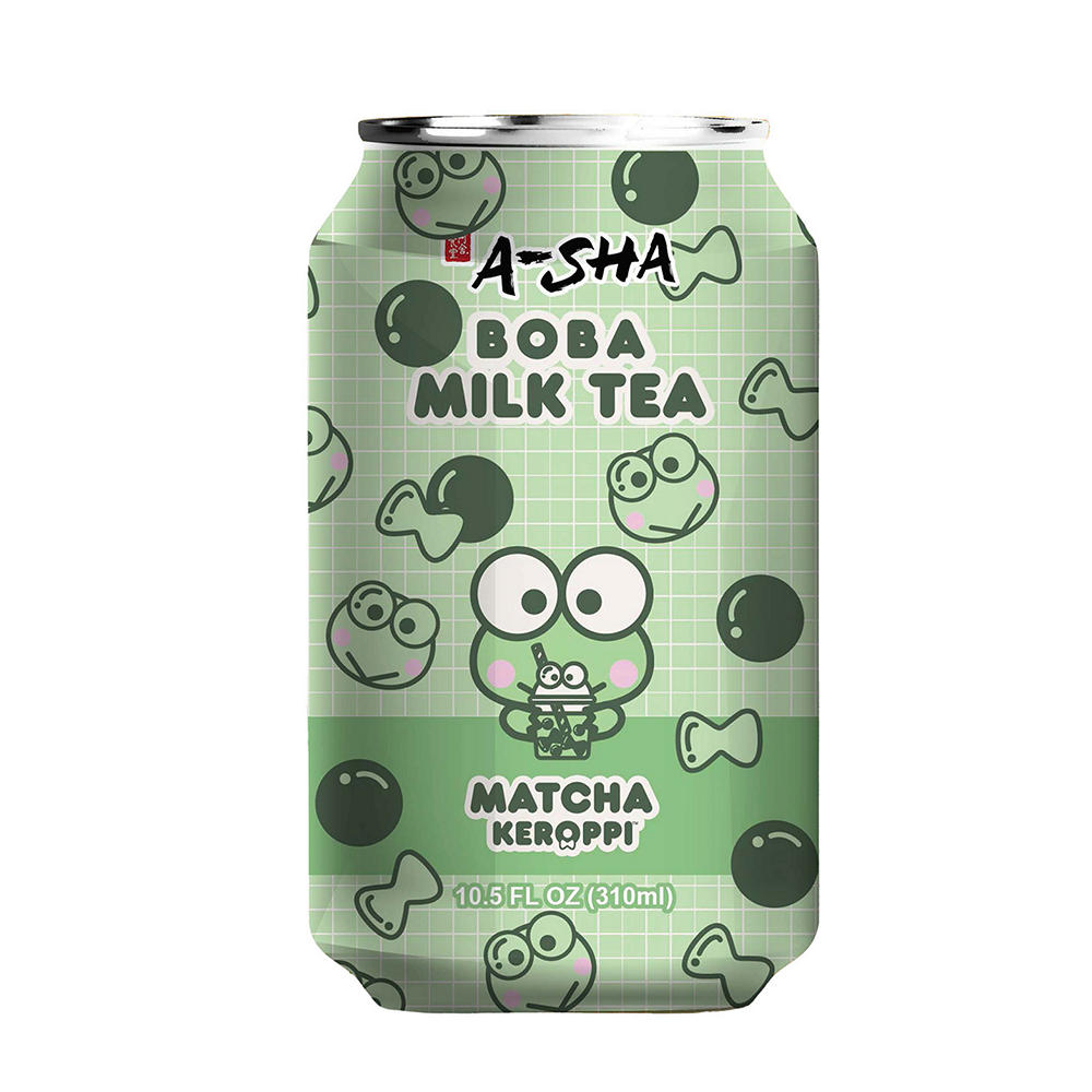 A-Sha Hello Kitty Boba Milk Tea - Matcha Keroppi, 10.5 oz