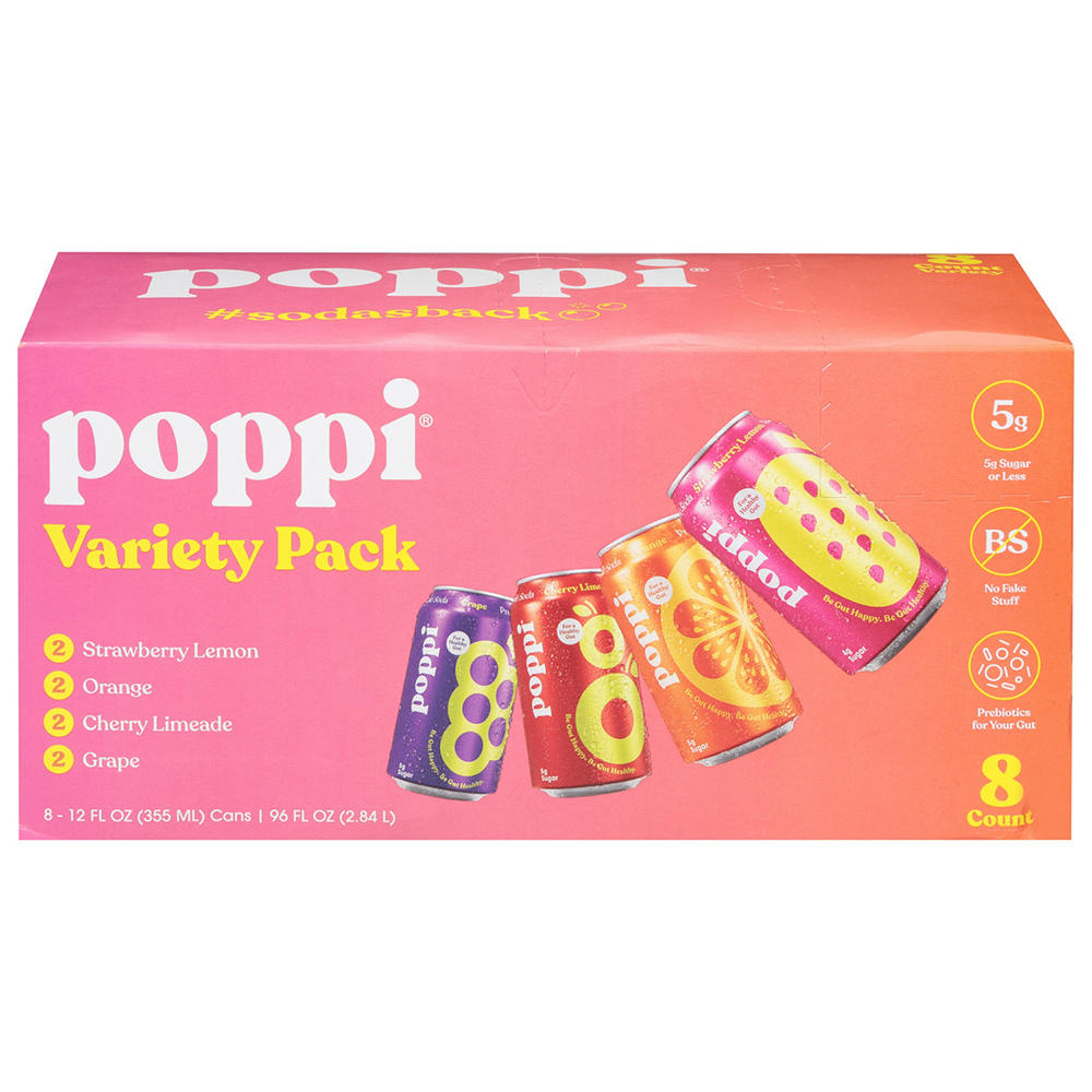poppi Prebiotic Soda 8 pk Cans Variety Pack - Fruit Flavors, 12 oz