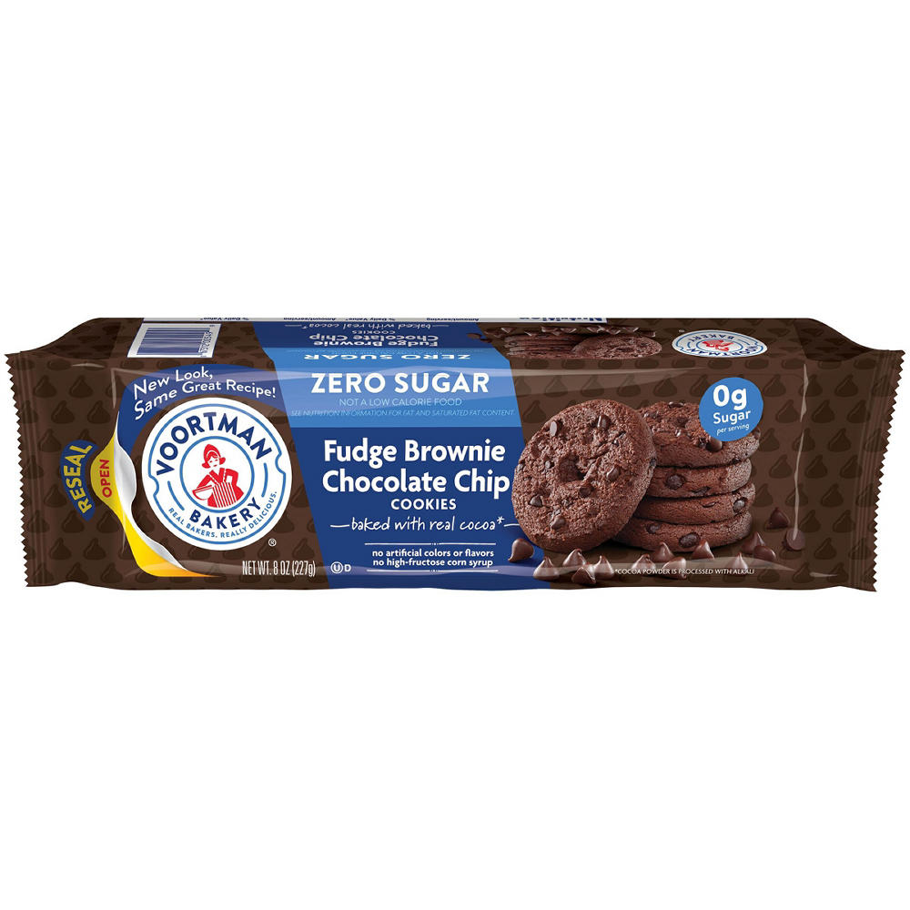 Voortman Zero Sugar Fudge Brownie Chocolate Chip Cookies, 8 oz