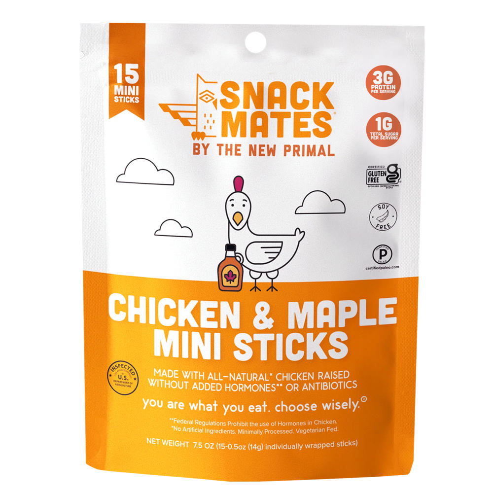 New Primal Snack Mates 3g Protein Chicken & Maple Mini Sticks, 15 ct