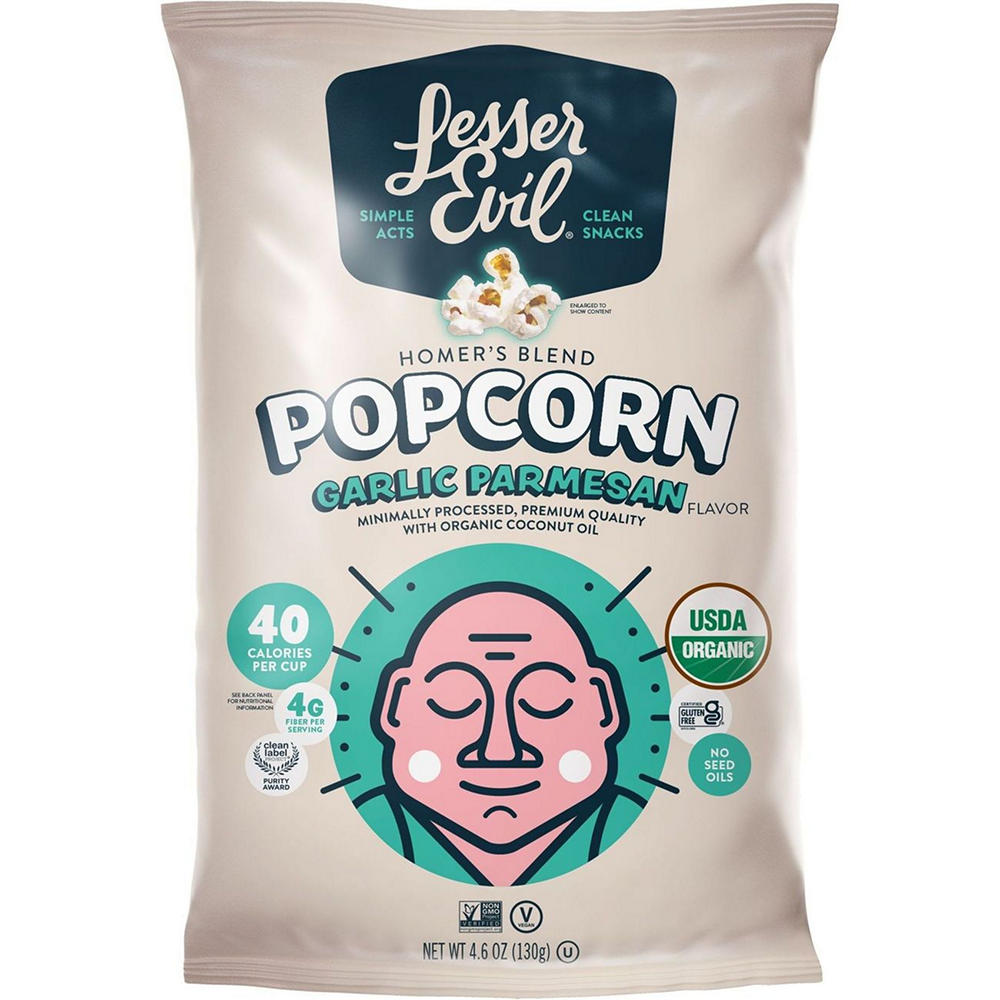 LesserEvil Organic Popped Popcorn - Garlic Parmesan, 4.6 oz