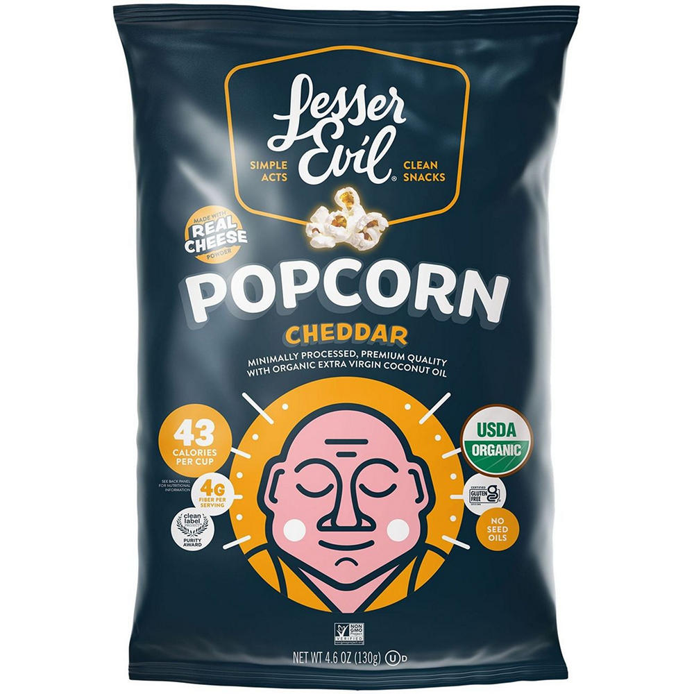 LesserEvil Organic Popped Popcorn - Cheddar, 4.6 oz
