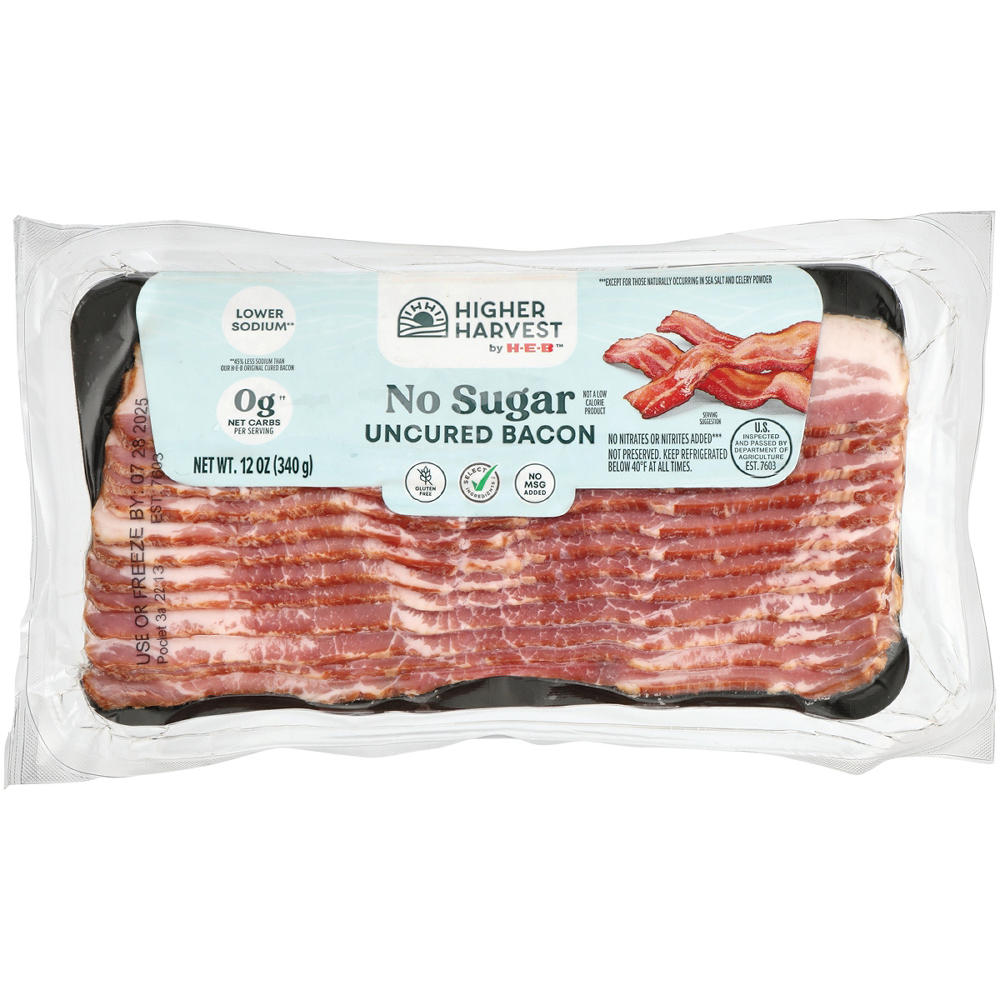Higher Harvest by H-E-B Low Sodium No Sugar Uncured Bacon, 12 oz
