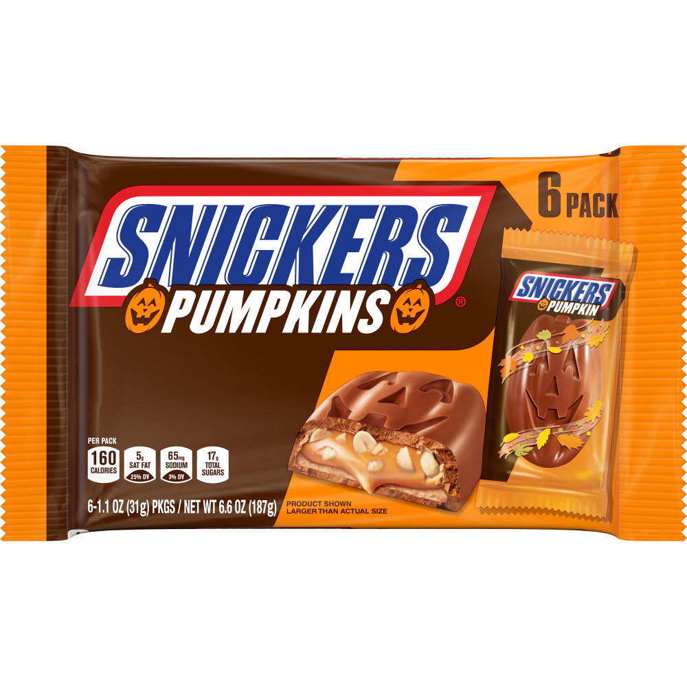 Snickers Pumpkins Milk Chocolate Trick Or Treat Halloween Candy, 6 pk