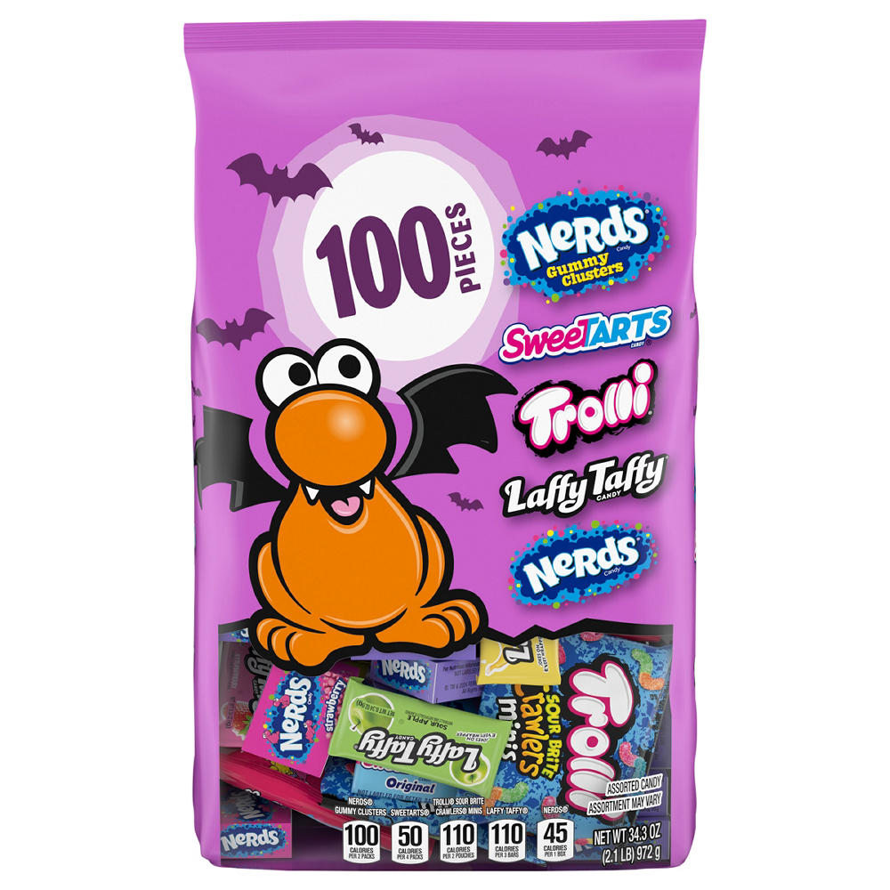 Nerds, SweeTARTS, Trolli & Laffy Taffy Assorted Halloween Candy, 100 pc