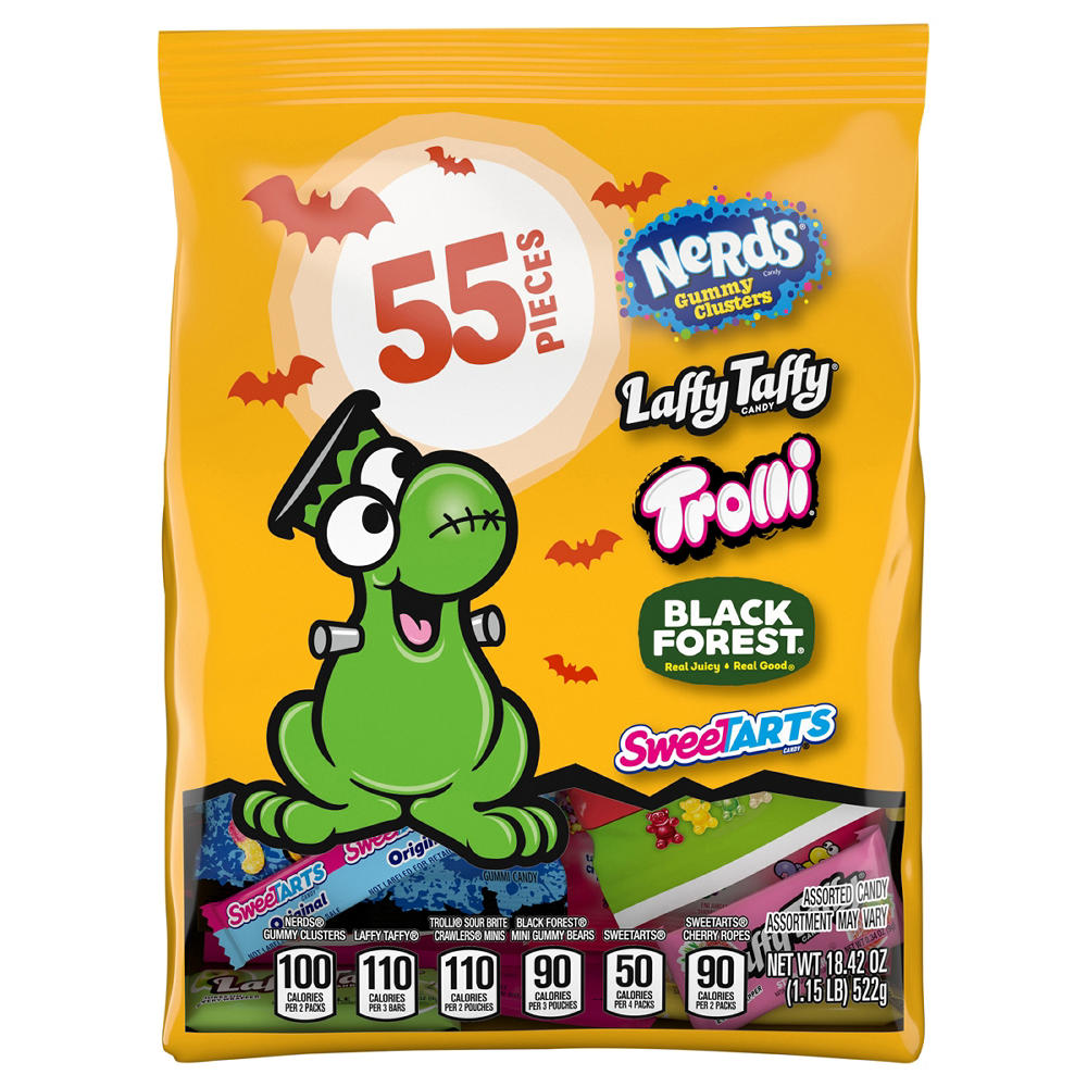 Nerds, SweeTARTS, Trolli, Laffy Taffy & Black Forest Assorted Halloween Candy, 55 pc