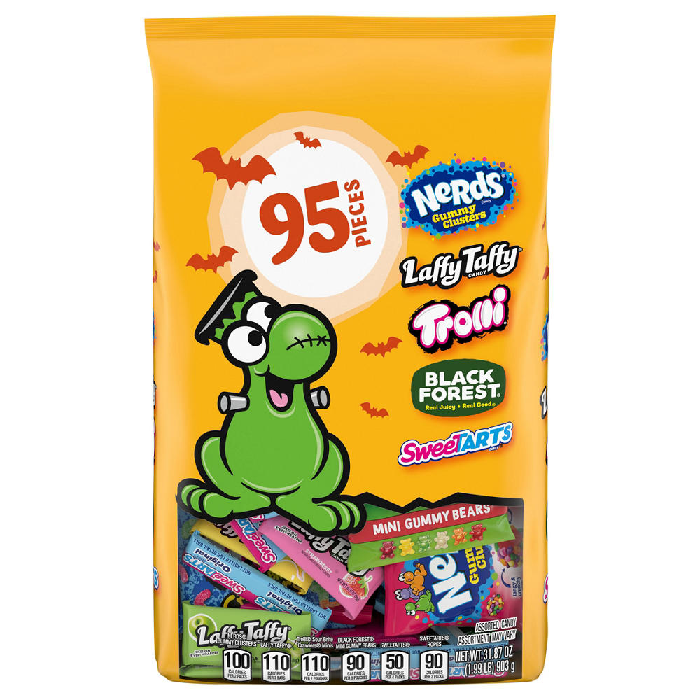 Nerds, SweeTARTS, Trolli, Laffy Taffy & Black Forest Assorted Halloween Candy, 95 pc