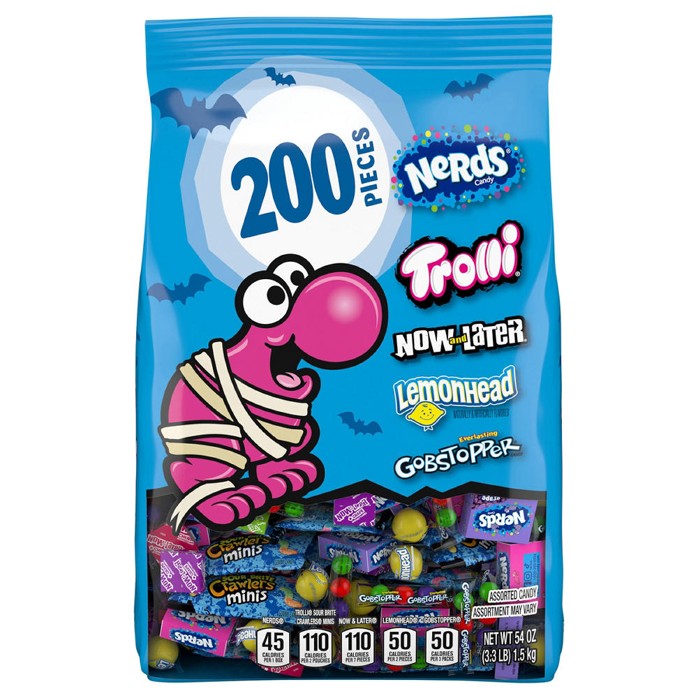 Nerds, Trolli, Now & Later, Lemonhead & Gobstopper Assorted Halloween Candy, 200 pc
