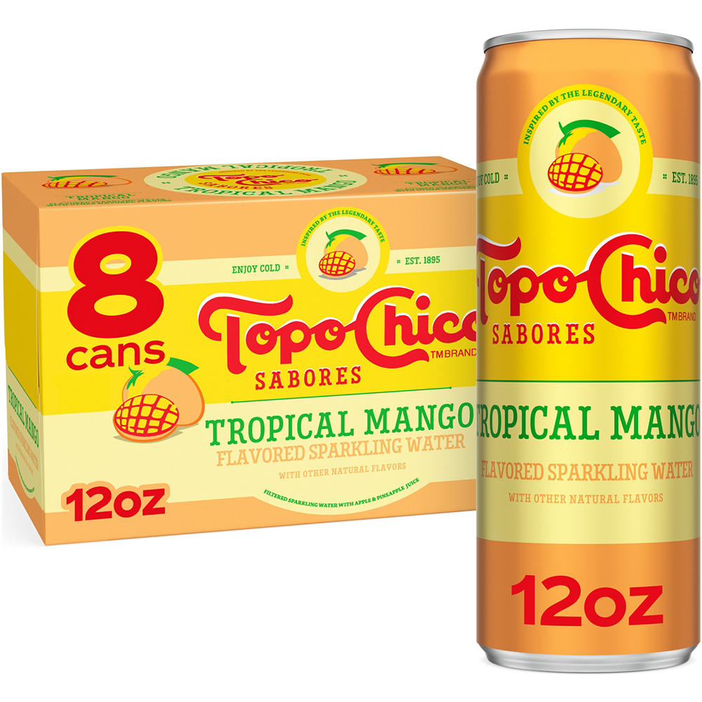 Topo Chico Sabores Tropical Mango Flavored Sparkling Water 8 pk Cans, 12 oz