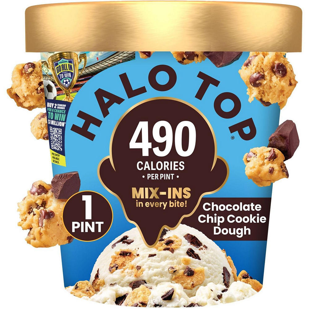 Halo Top Mix Ins 16g Protein Chocolate Chip Cookie Dough Light Ice Cream, 1 pt