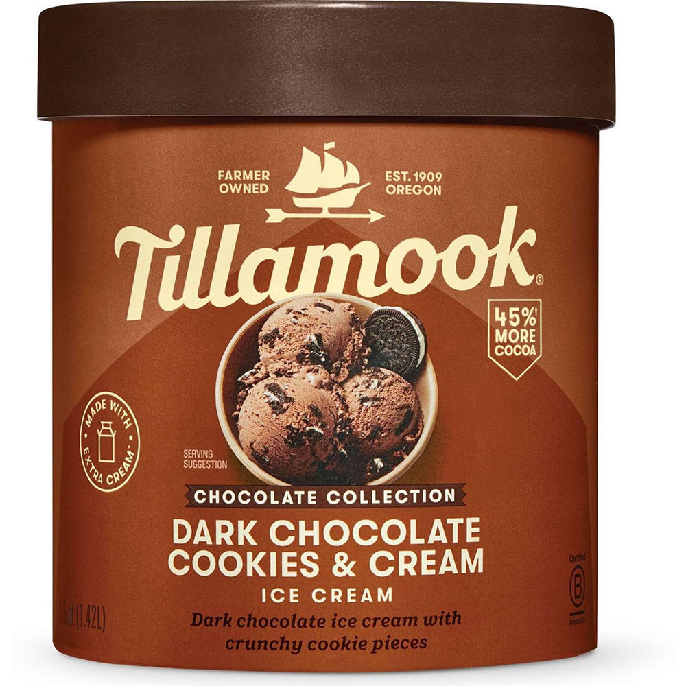 Tillamook Chocolate Collection Dark Chocolate Cookies & Cream Ice Cream, 1.5 qt
