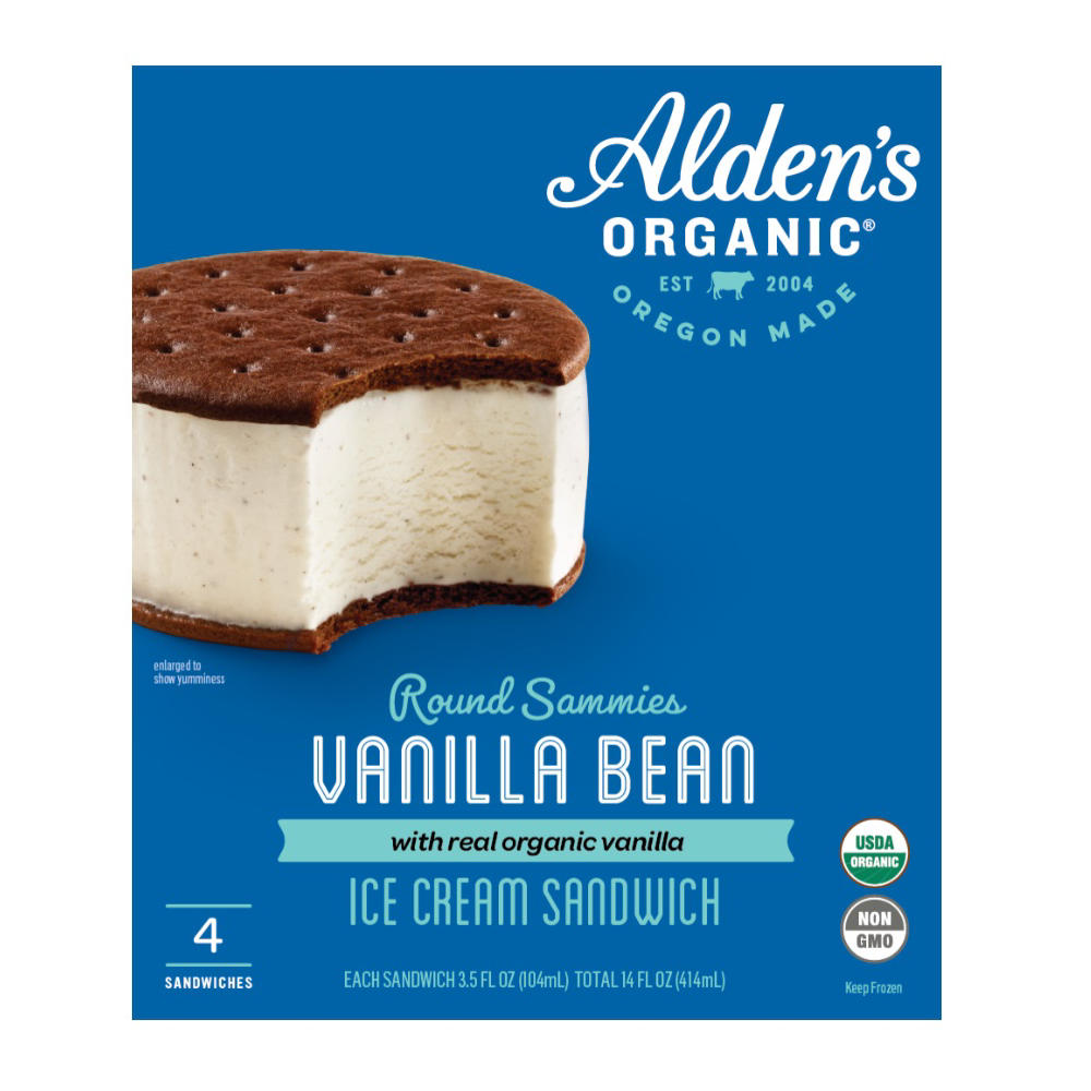 Alden's Organic Round Sammies Vanilla Bean Ice Cream Sandwiches, 4 ct