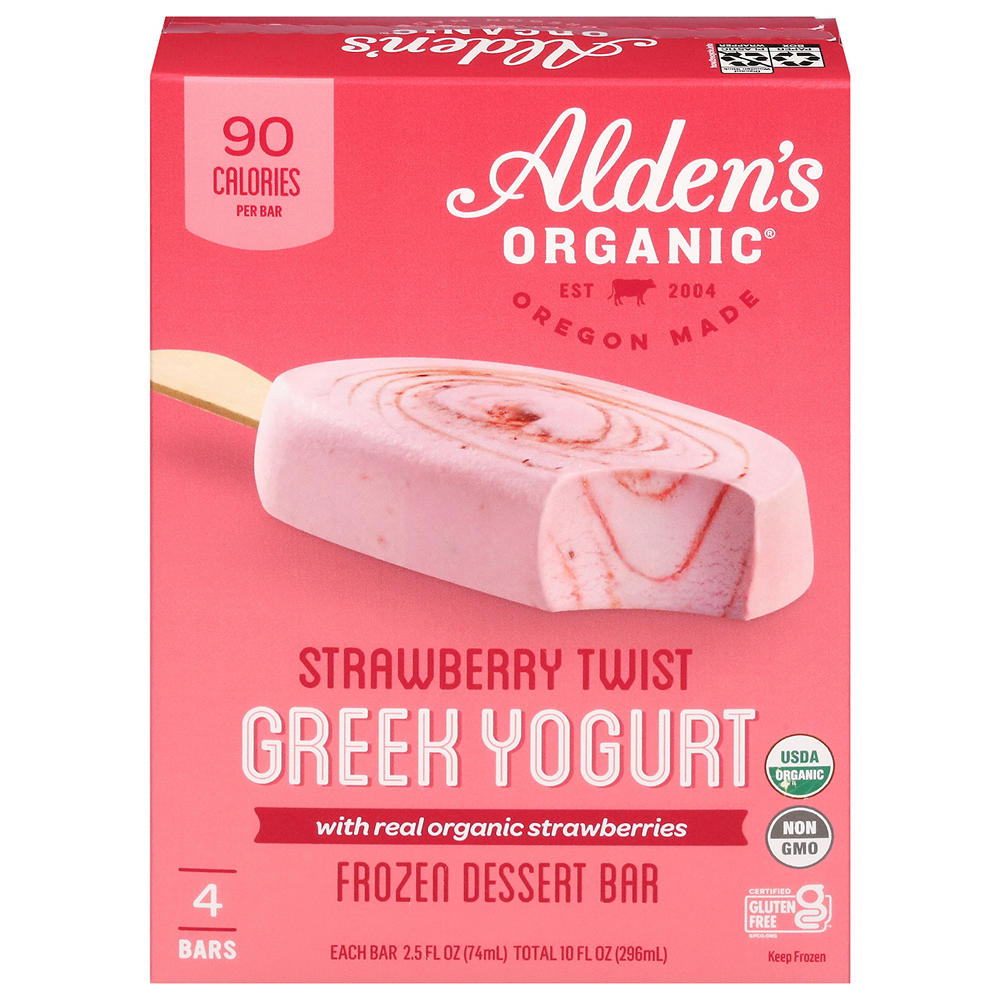 Alden's Organic Strawberry Twist Greek Yogurt Bar, 4 ct