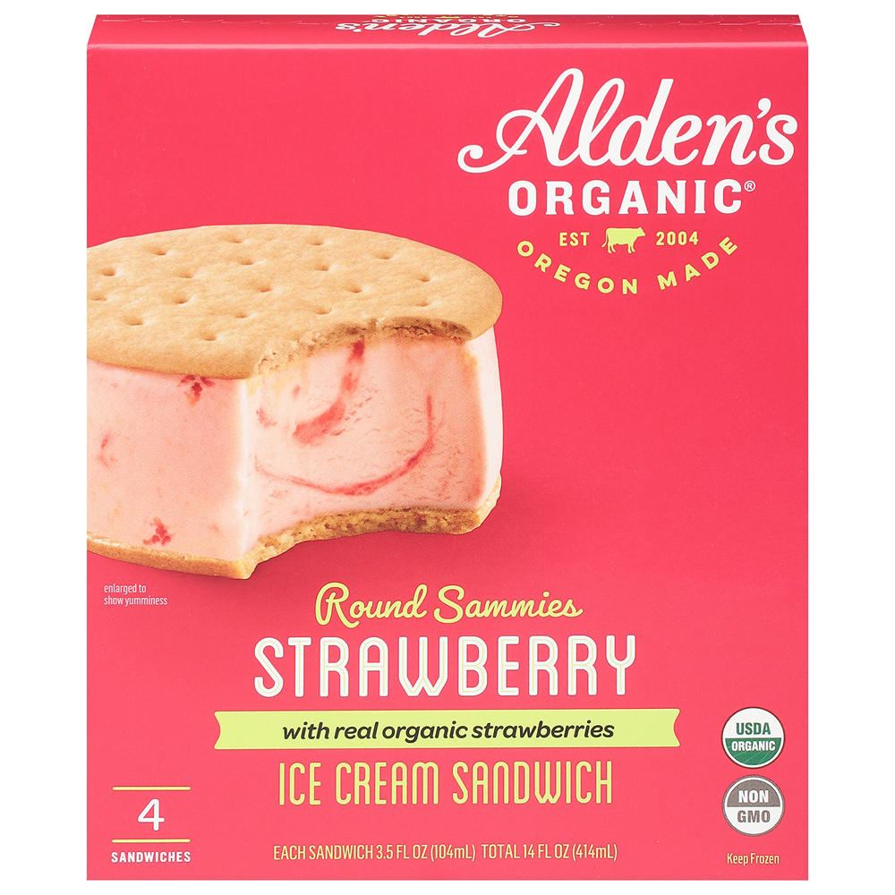 Alden's Organic Round Sammies Strawberry Ice Cream Sandwich, 4 ct