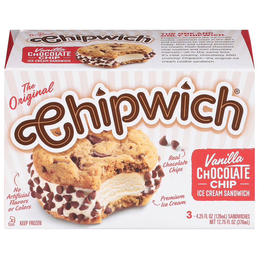 Chipwich Vanilla Chocolate Chip Ice Cream Sandwiches, 3 ct