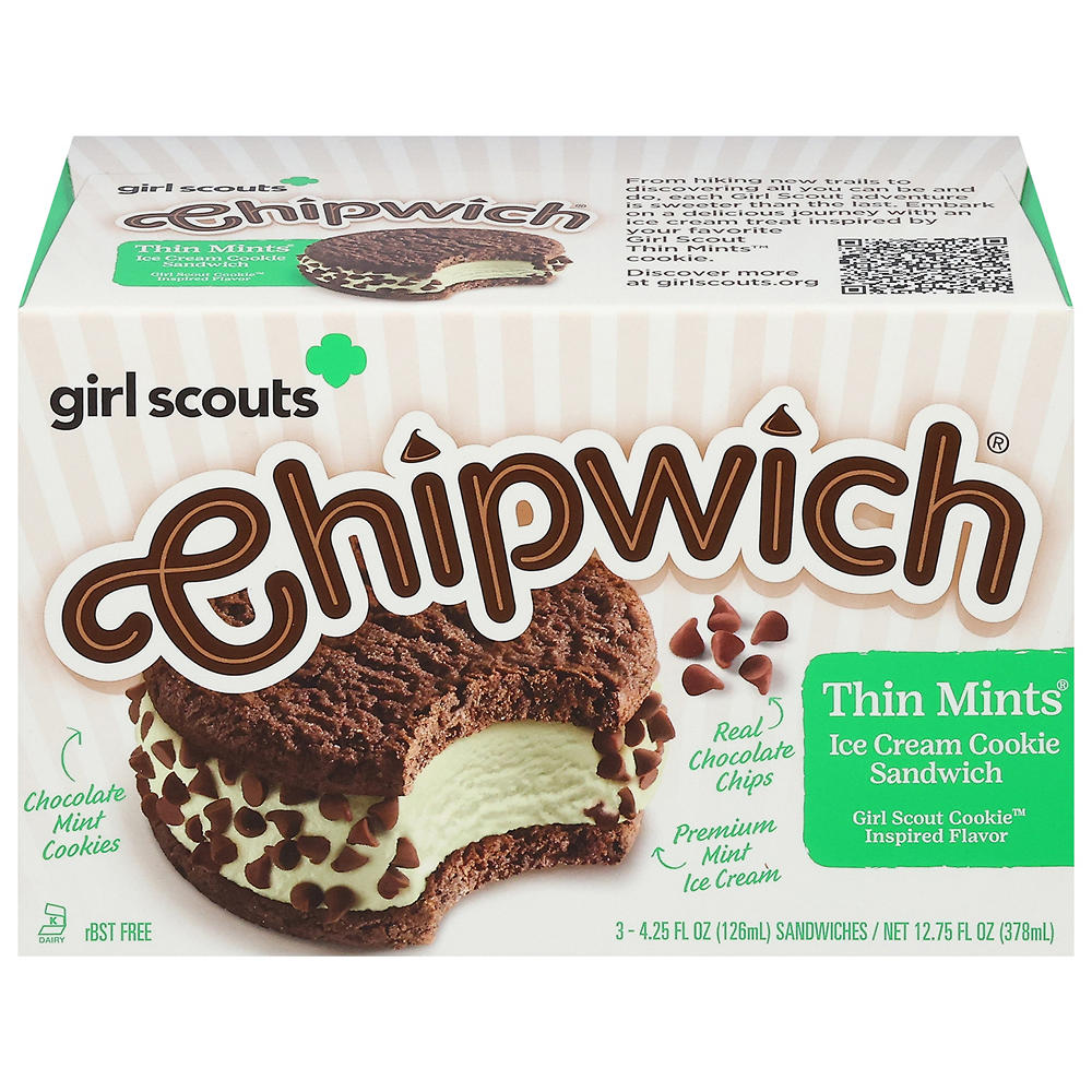 Chipwich Girl Scouts Thin Mints Cookie Ice Cream Sandwiches, 3 ct