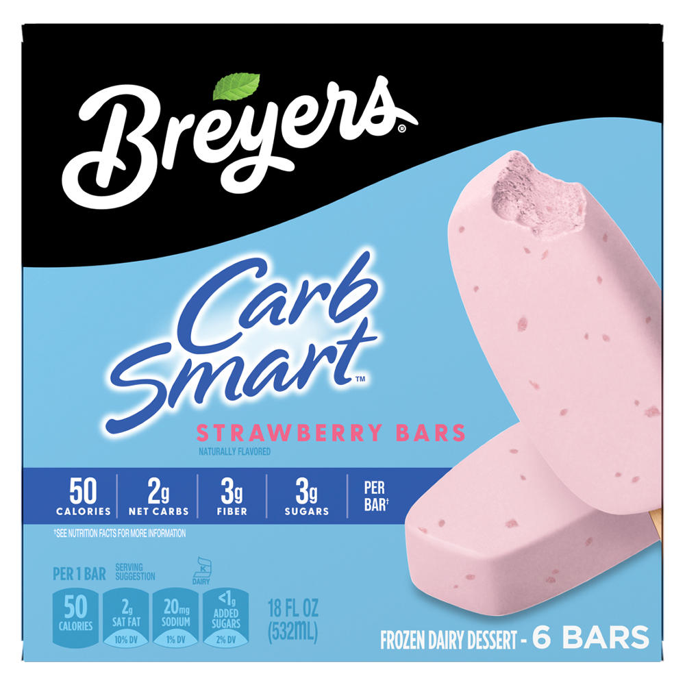 Breyers Carb Smart Strawberry Frozen Dairy Dessert Bars, 6 ct