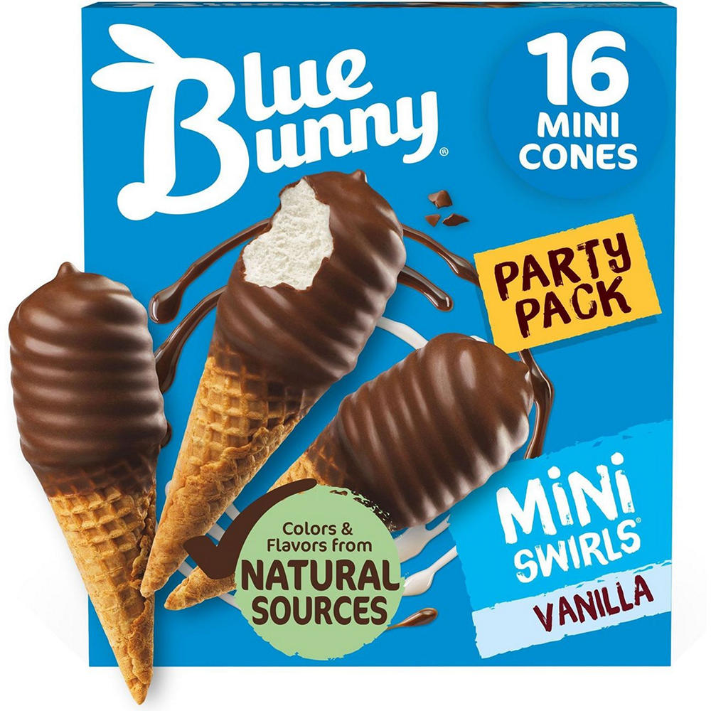 Blue Bunny Mini Swirls Vanilla Cones Party Pack, 16 ct