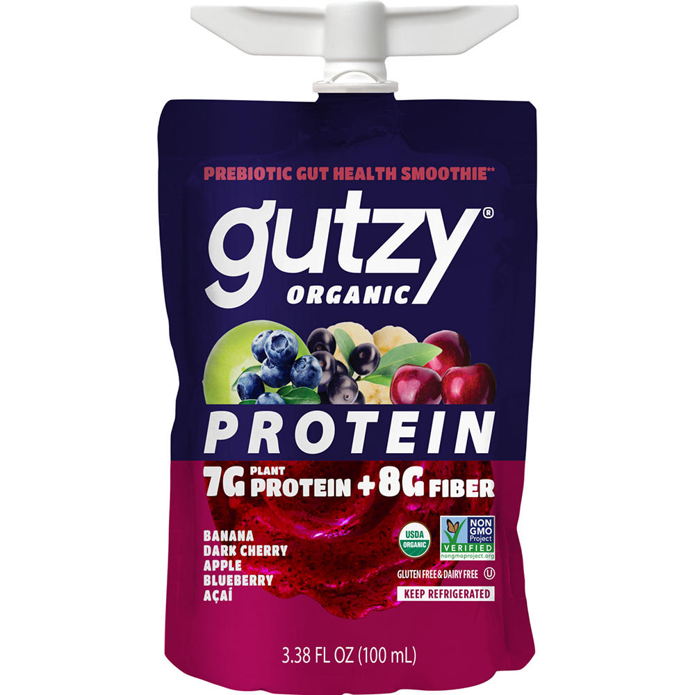 Gutzy Organic Prebiotic Protein Snack - Banana, Blueberry, Acai, & Apple, 3.38 fl oz