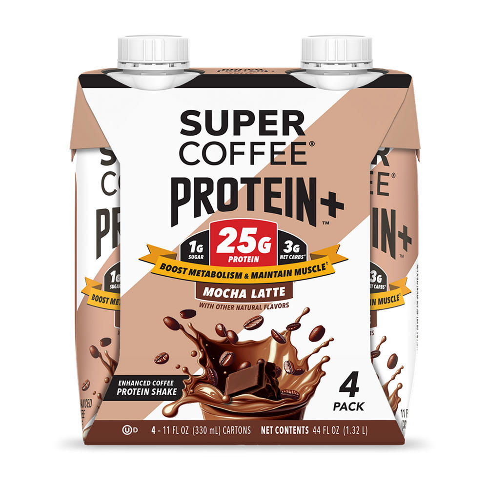 Super Coffee 25g Protein Enhanced Coffee Shake 4 pk Bottles - Mocha Latte, 11 oz